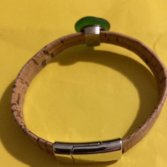 Handmade Cork Bracelet with Sea-Glass Charm and Magnetic Fasten - Picture 3 of 5